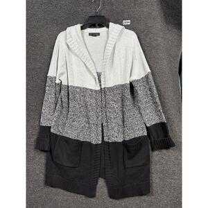 Tahari Cardigan Sweater Womens Medium Hooded Open Front Pockets Casual Layering